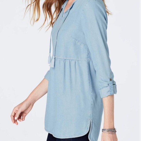 J. Jill Denim Popover Lightweight Chambray Tunic Top | size small - Picture 2 of 4
